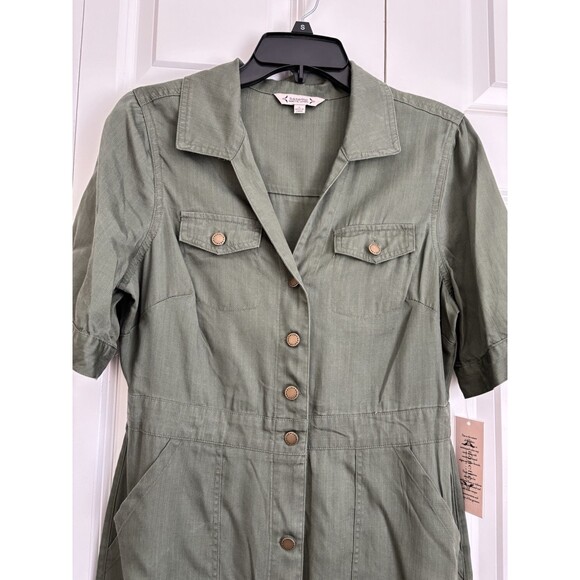 NANETTE WOMENS DRESS OLIVE GREEN SHORT SLEEVE MINISHIRT DRESS BUTTON DOWN 198 - Picture 5 of 7